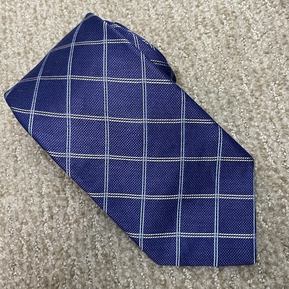 Brooks Brothers Makers Blue White Windowpane Silk Tie Preppy Old Money